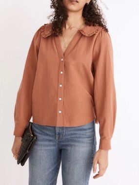 Madewell Rust Button-Down Blouse with Peter Pan Collar